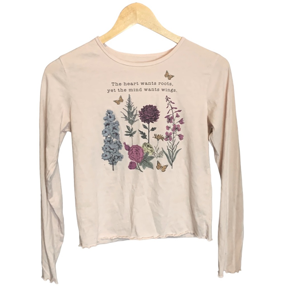 Pink Long Sleeve Medium T-Shirt Floral Quote